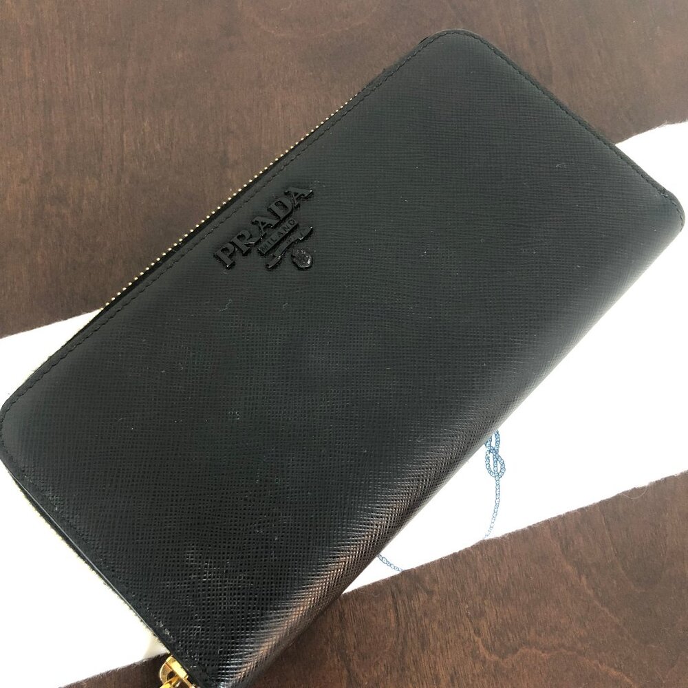 Prada Large Saffiano Leather Zip-Around Wallet RARE Monochrome - Picture 7 of 8